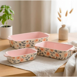 Floral Porcelain Casserole Set 3 Pcs